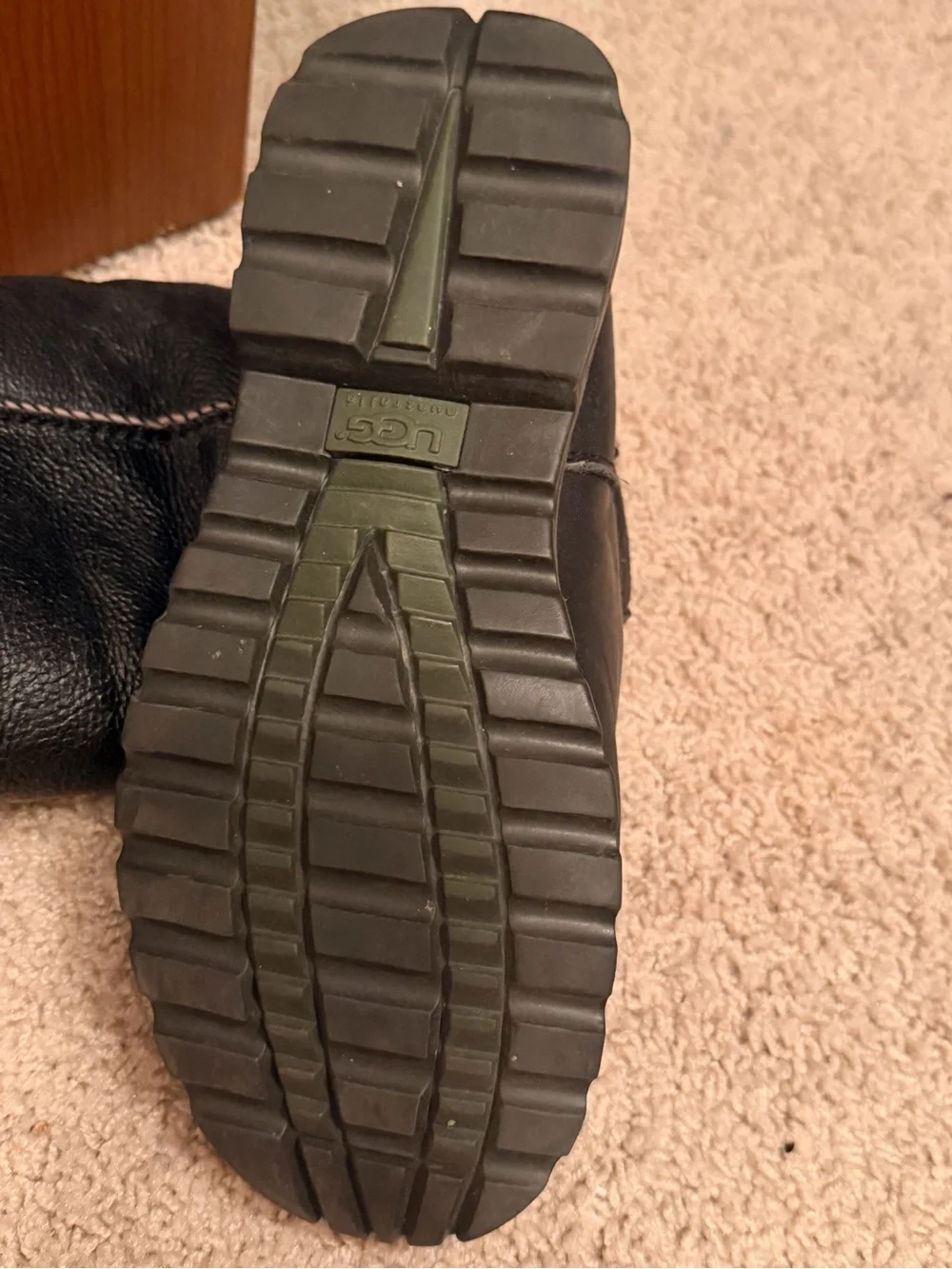 UGG Black Leather Mid-Calf Boots with Tan Shearling Lining